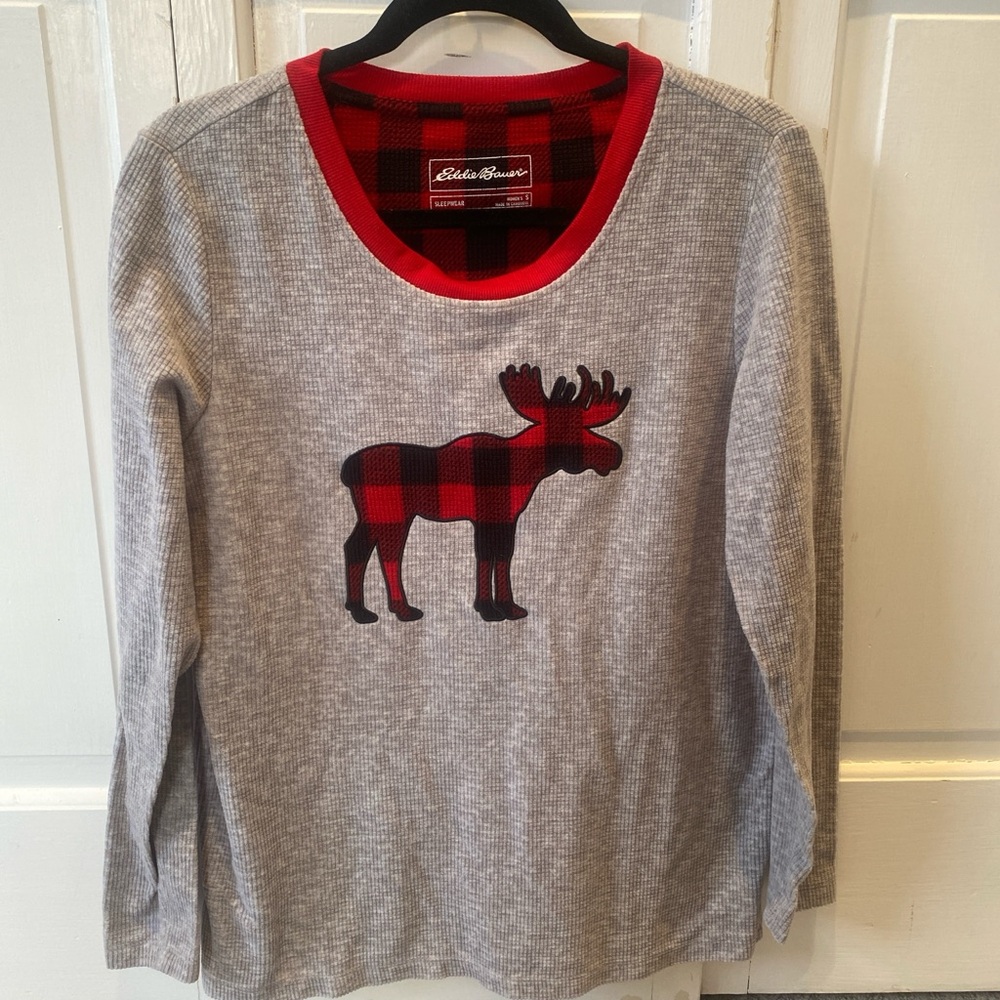 Eddie Bauer women’s size S Gray and Red Moose Shirt
